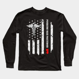 Psychiatric Nurse Apparel, American Flag Thin Line Nursing Long Sleeve T-Shirt